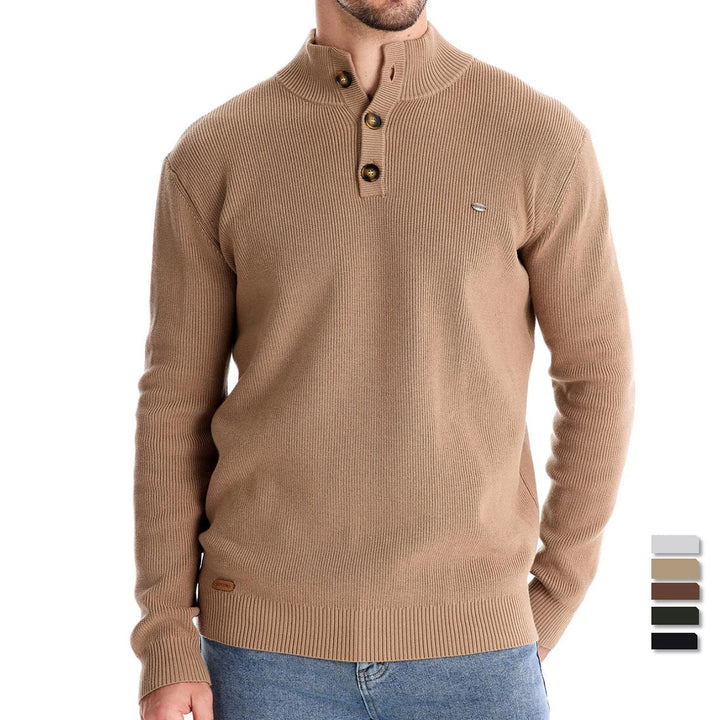 Maglione da uomo in maglia a girocollo con dettagli di bottoni