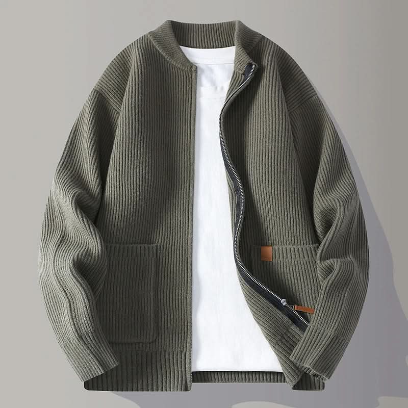 Cardigan de malha canelada com gola subida para homem