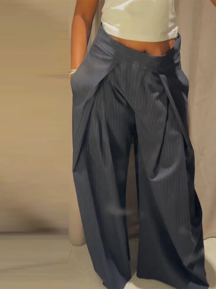 Maud | Women's Striped Baggy Trousers-Metro Lane Plaza