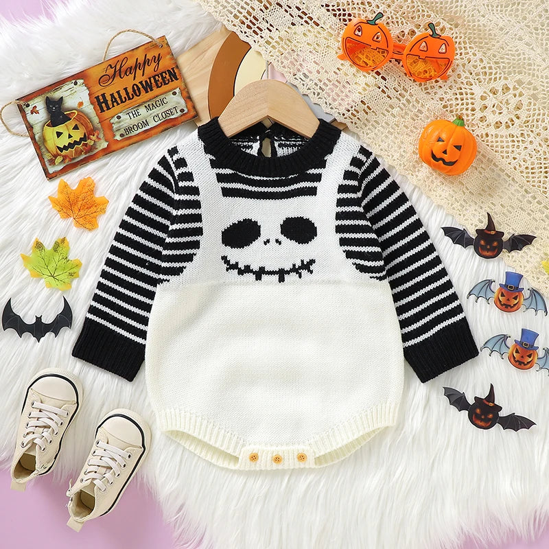 Kids Halloween Skeleton Long Sleeve Knitted Baby Bodysuit