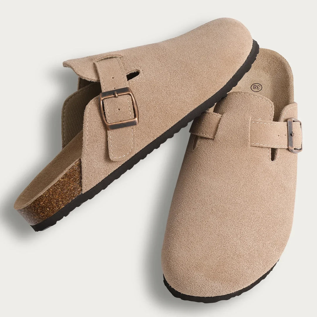 Sophia | Women's Suede Sandals with Cork Sole-Metro Lane Plaza