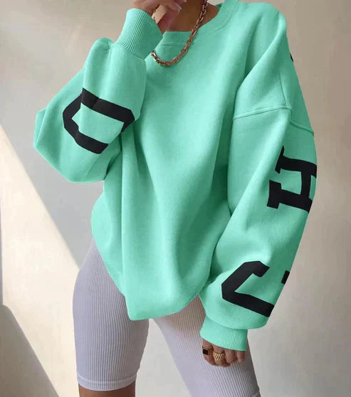 Oversize-Damen-Sweatshirt mit Rundhalsausschnitt und Ärmeln mit Grafikprint
