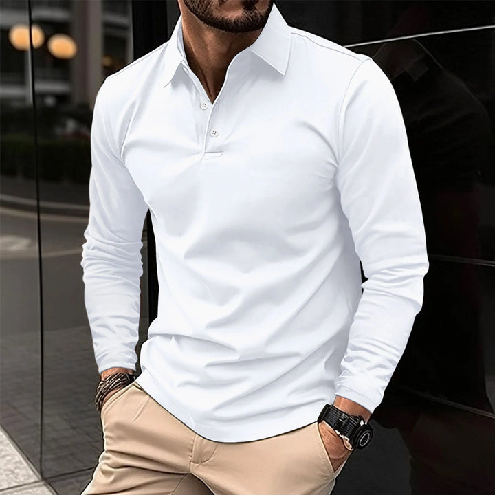 Lucas | Men's Long Sleeve Casual Polo Shirt-Metro Lane Plaza