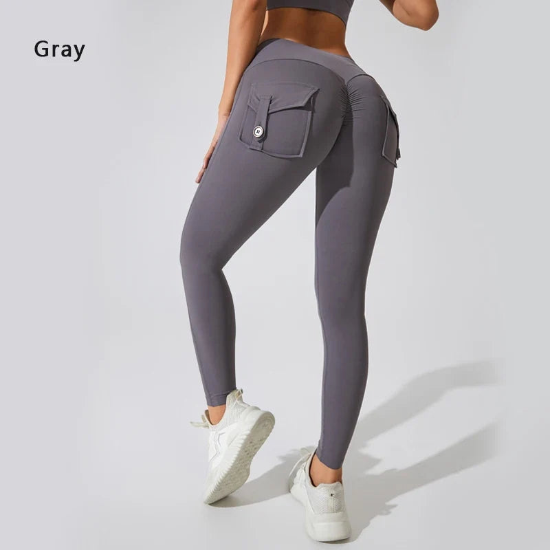 Calças de ioga respiráveis para mulher com bolso traseiro, leggings confortáveis