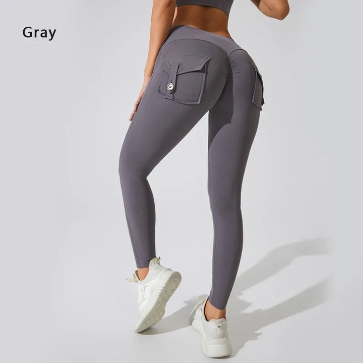 Calças de ioga respiráveis para mulher com bolso traseiro, leggings confortáveis