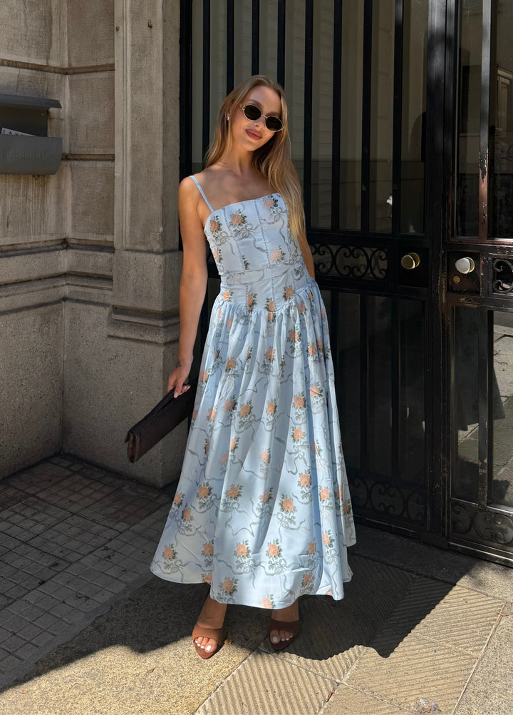 Seraphina | Women's Elegant Floral Midi Dress-Metro Lane Plaza