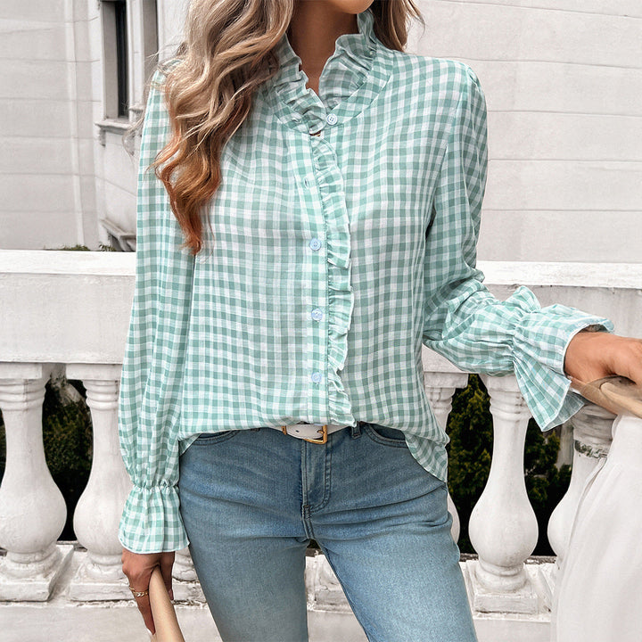 Elowen | Women's Elegant Checked Blouse-Metro Lane Plaza
