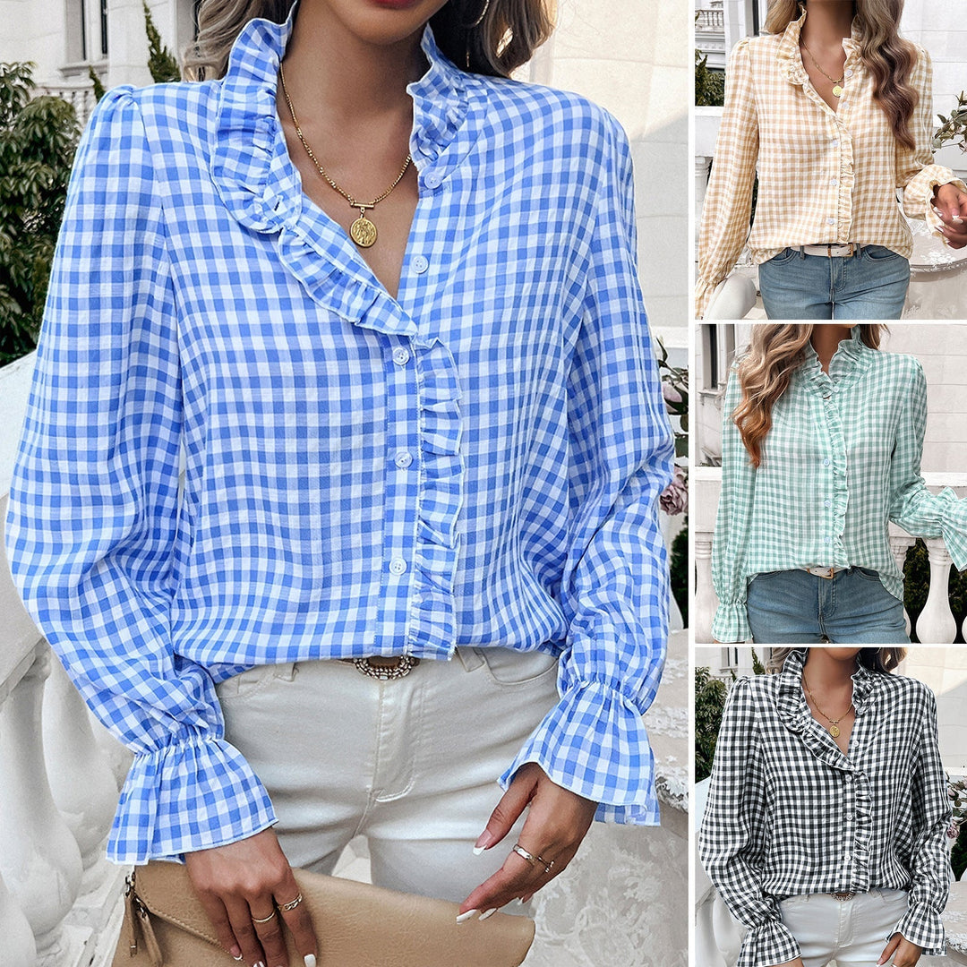 Elowen | Women's Elegant Checked Blouse-Metro Lane Plaza