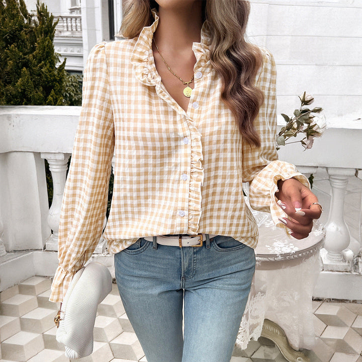 Elowen | Women's Elegant Checked Blouse-Metro Lane Plaza