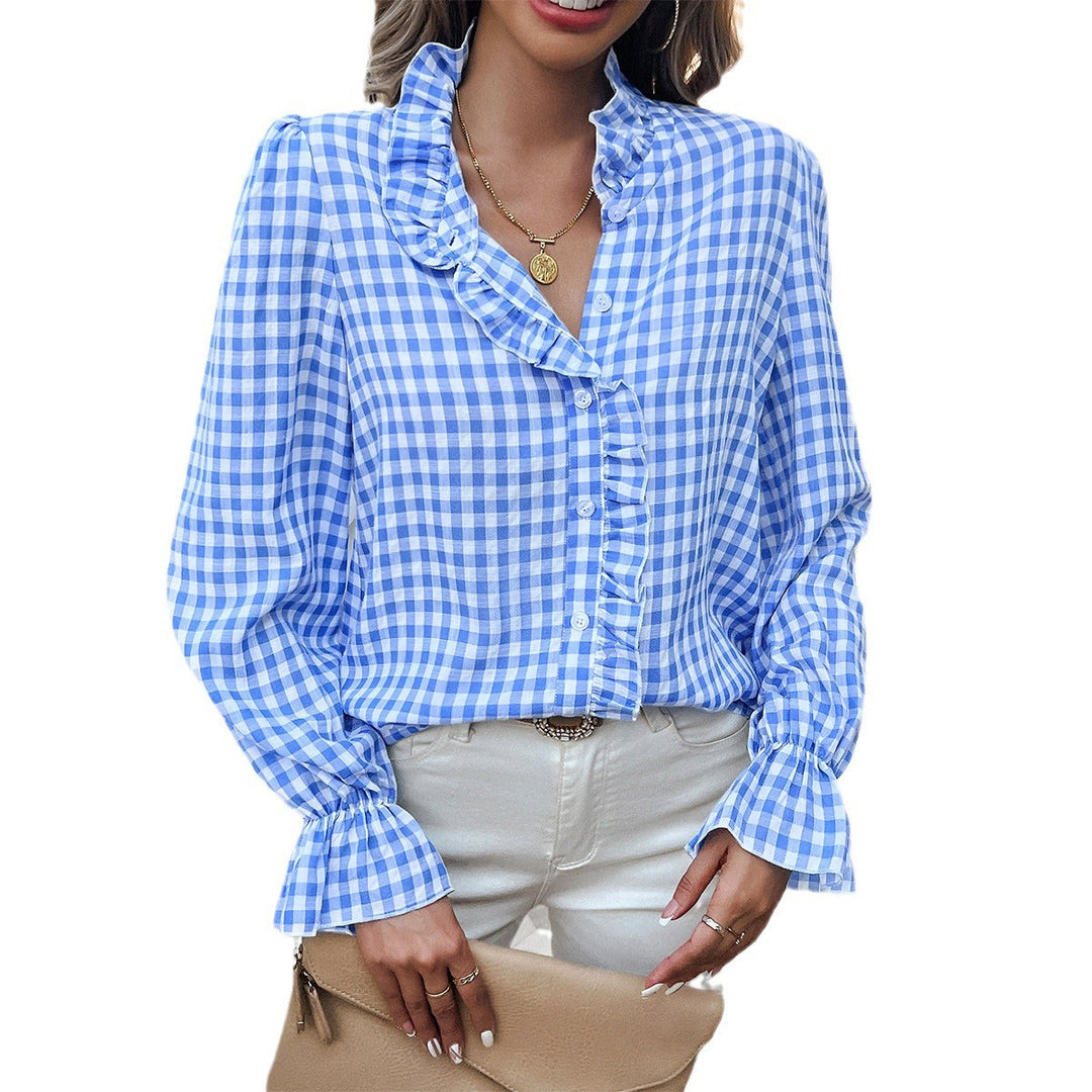 Elowen | Women's Elegant Checked Blouse-Metro Lane Plaza