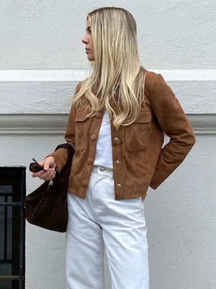 Cassandra | Women's Timeless Elegant Suede Jacket-Metro Lane Plaza