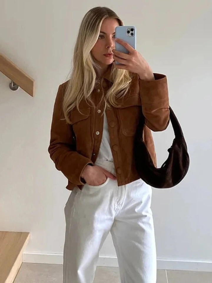Cassandra | Women's Timeless Elegant Suede Jacket-Metro Lane Plaza
