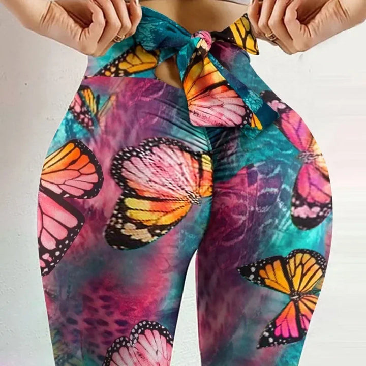 Yogaleggings med sommerfugleprint og høj talje til kvinder til fitness