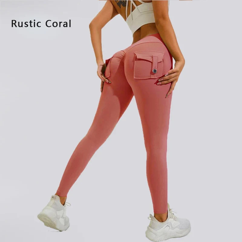 Calças de ioga respiráveis para mulher com bolso traseiro, leggings confortáveis