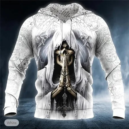 Herren-Pullover-Hoodie mit 3D-Schädelprint – lässige Herbstmode
