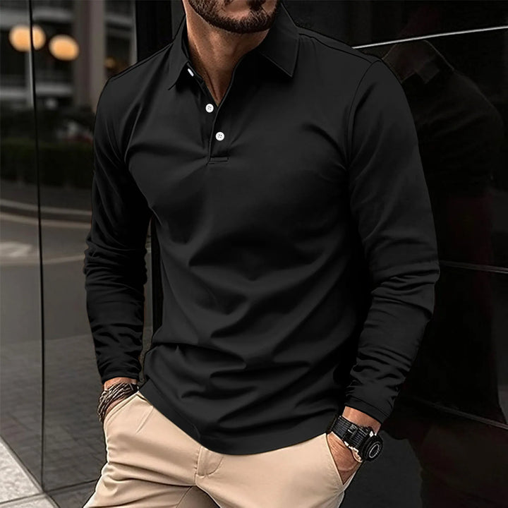 Lucas | Men's Long Sleeve Casual Polo Shirt-Metro Lane Plaza