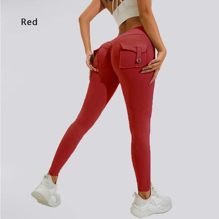 Calças de ioga respiráveis para mulher com bolso traseiro, leggings confortáveis