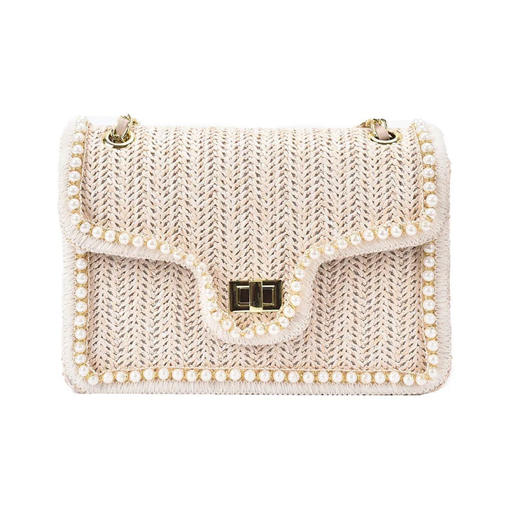 Madelaine | Women's Woven Handbag with Pearl Accents-Metro Lane Plaza