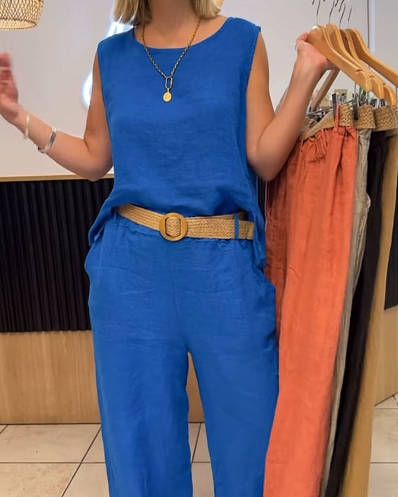 Zaria | Women's Bohemian Sleeveless Two-Piece Outfit-Metro Lane Plaza