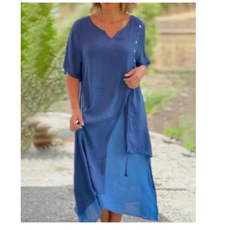 Sloane | Women's Elegant Asymmetric Layered Midi Dress-Metro Lane Plaza