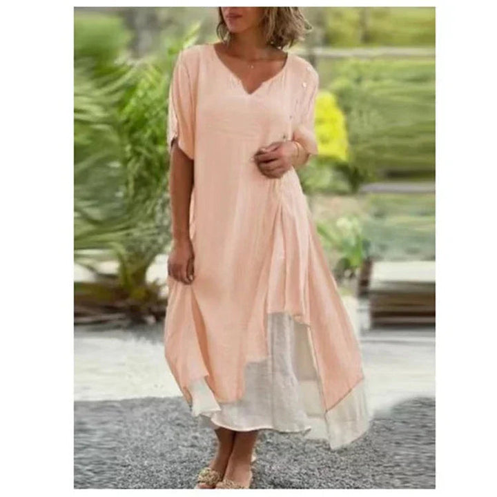 Sloane | Women's Elegant Asymmetric Layered Midi Dress-Metro Lane Plaza