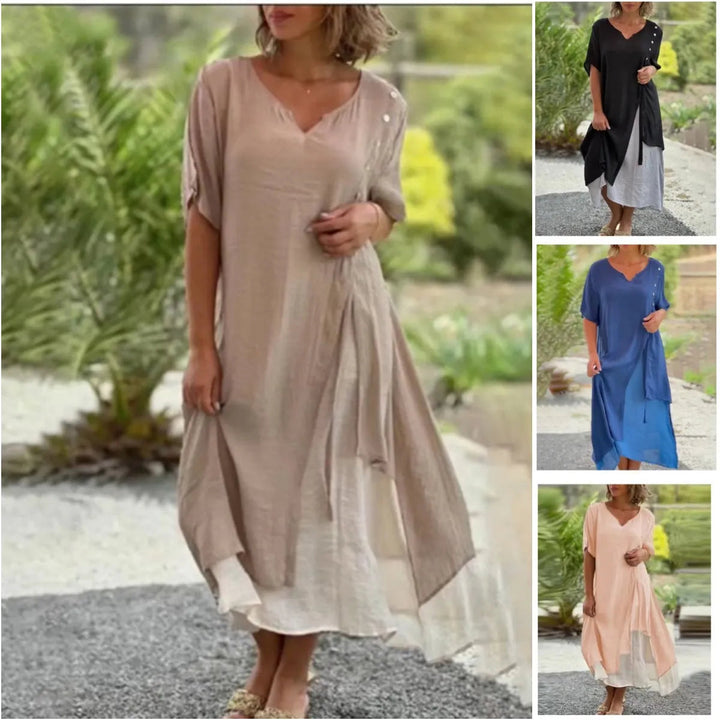 Sloane | Women's Elegant Asymmetric Layered Midi Dress-Metro Lane Plaza