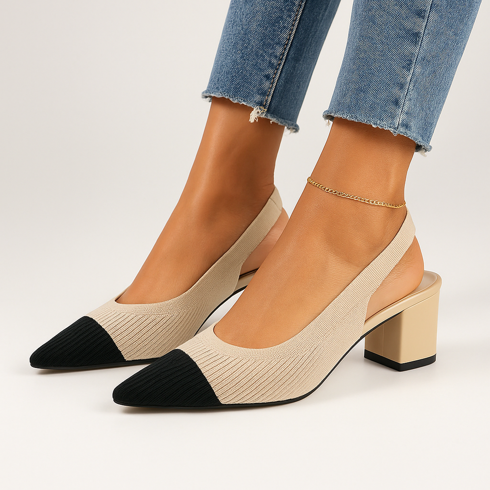Slingback Heels | Women's Elegant Pumps with Pointed Toe & Low Heel-Metro Lane Plaza