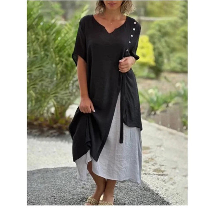 Sloane | Women's Elegant Asymmetric Layered Midi Dress-Metro Lane Plaza