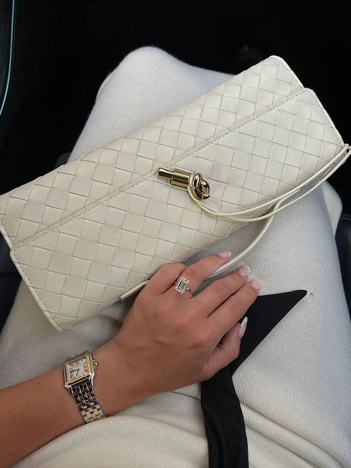 Sophia | Women's Woven Design Handbag with Gold Clasp - Compact & Elegant-Metro Lane Plaza