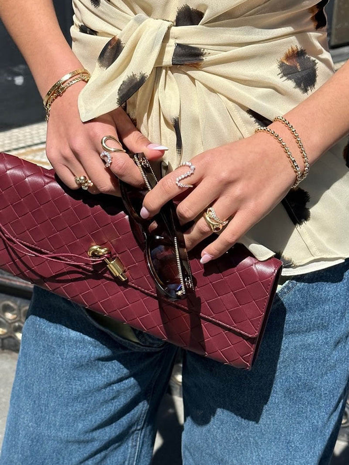 Sophia | Women's Woven Design Handbag with Gold Clasp - Compact & Elegant-Metro Lane Plaza