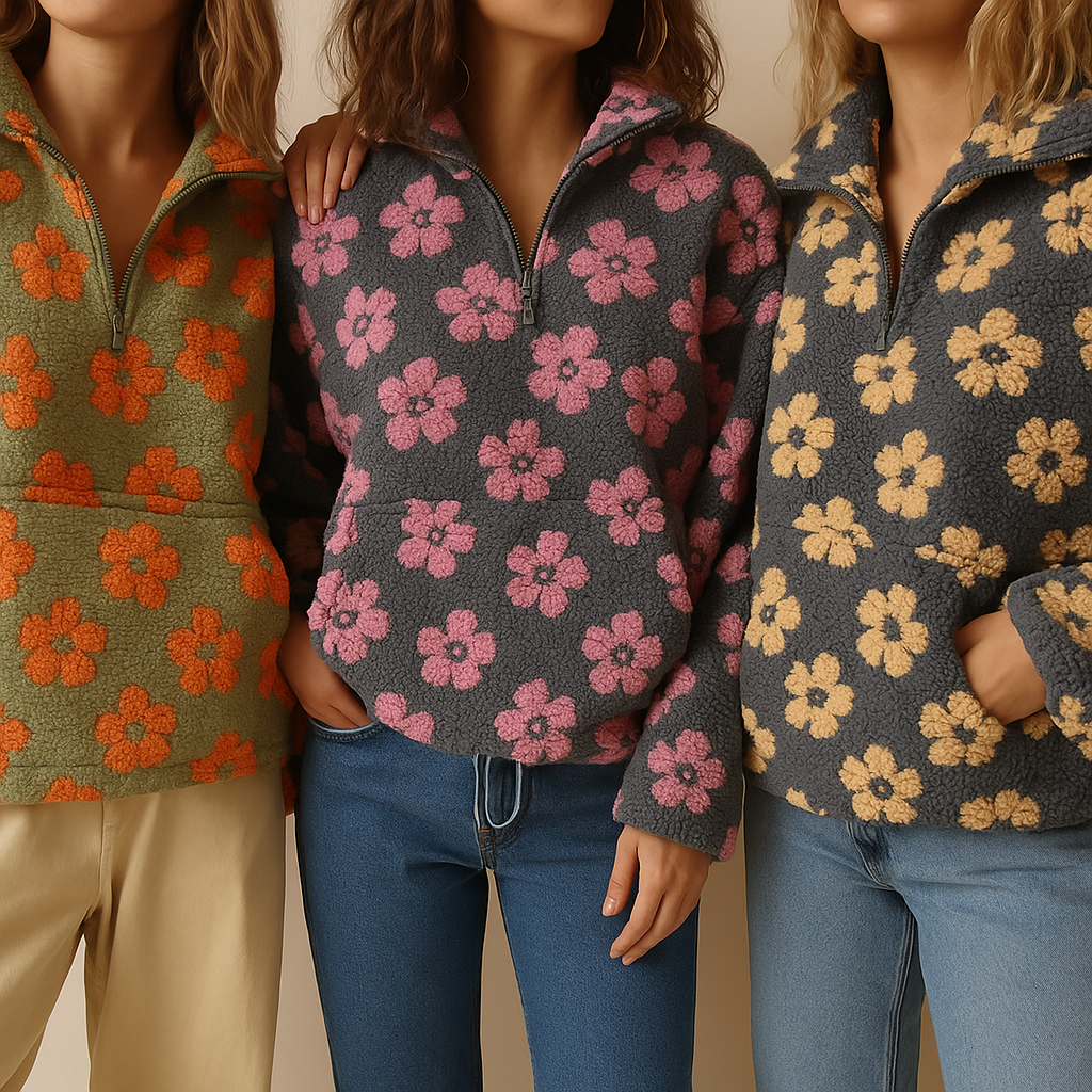 Sophia | Women's Oversized Sherpa Sweater - Floral Print, Warm & Casual-Metro Lane Plaza