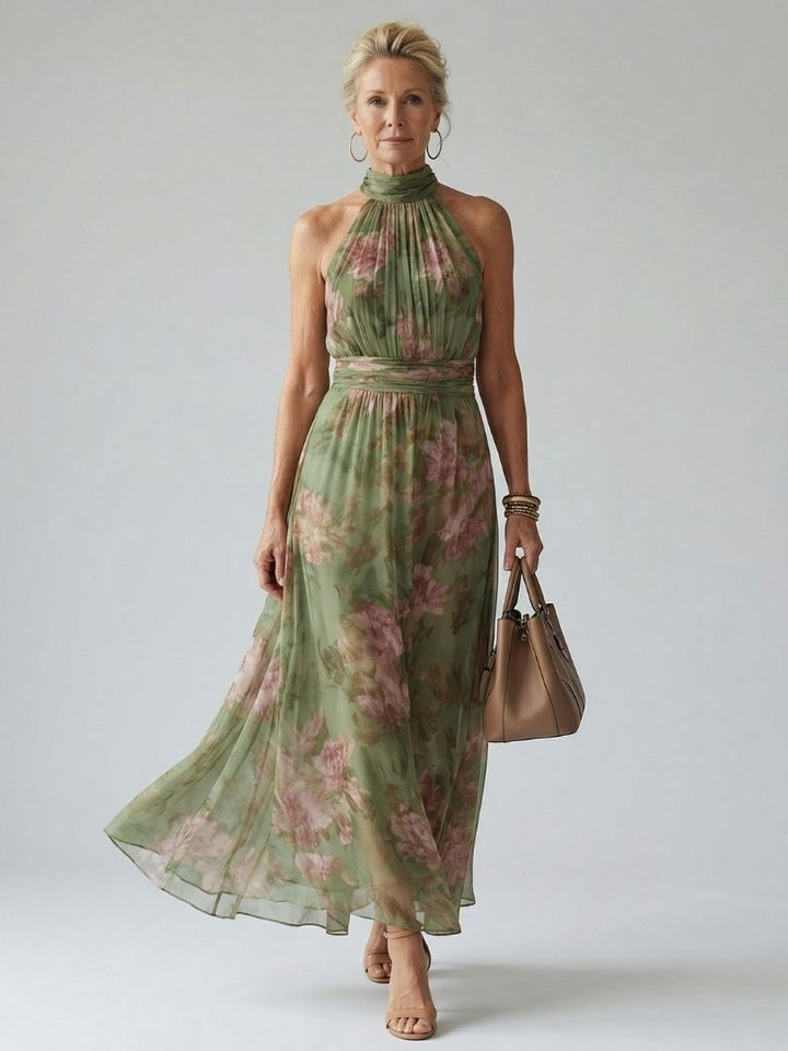 Sophie | Women's Trendy Floral Halter Midi Dress for Summer-Metro Lane Plaza