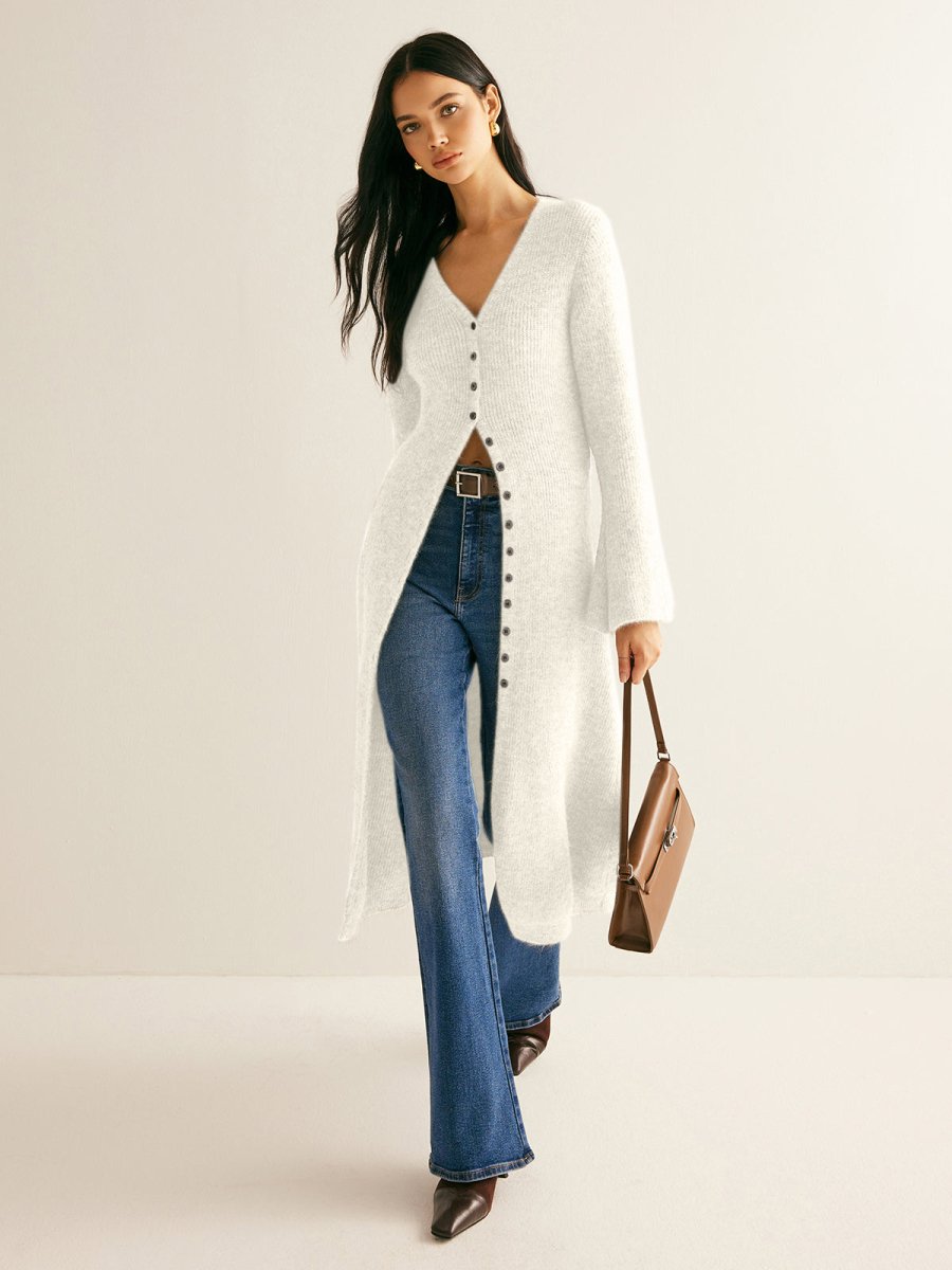 Cárdigan tipo duster largo de punto acanalado para mujer