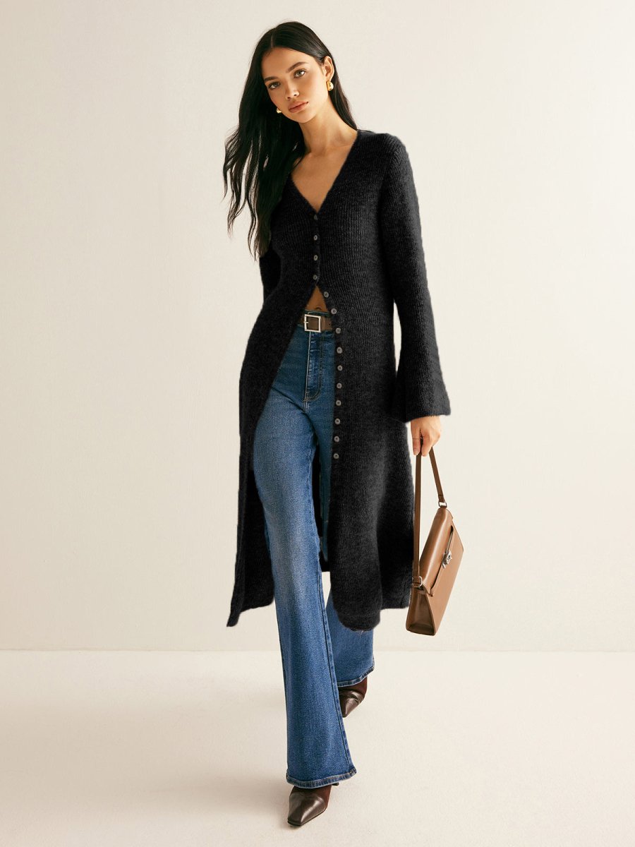 Cárdigan tipo duster largo de punto acanalado para mujer