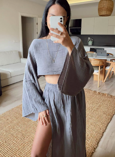 Sylvia | Women's Gauze Two-Piece Outfit-Metro Lane Plaza