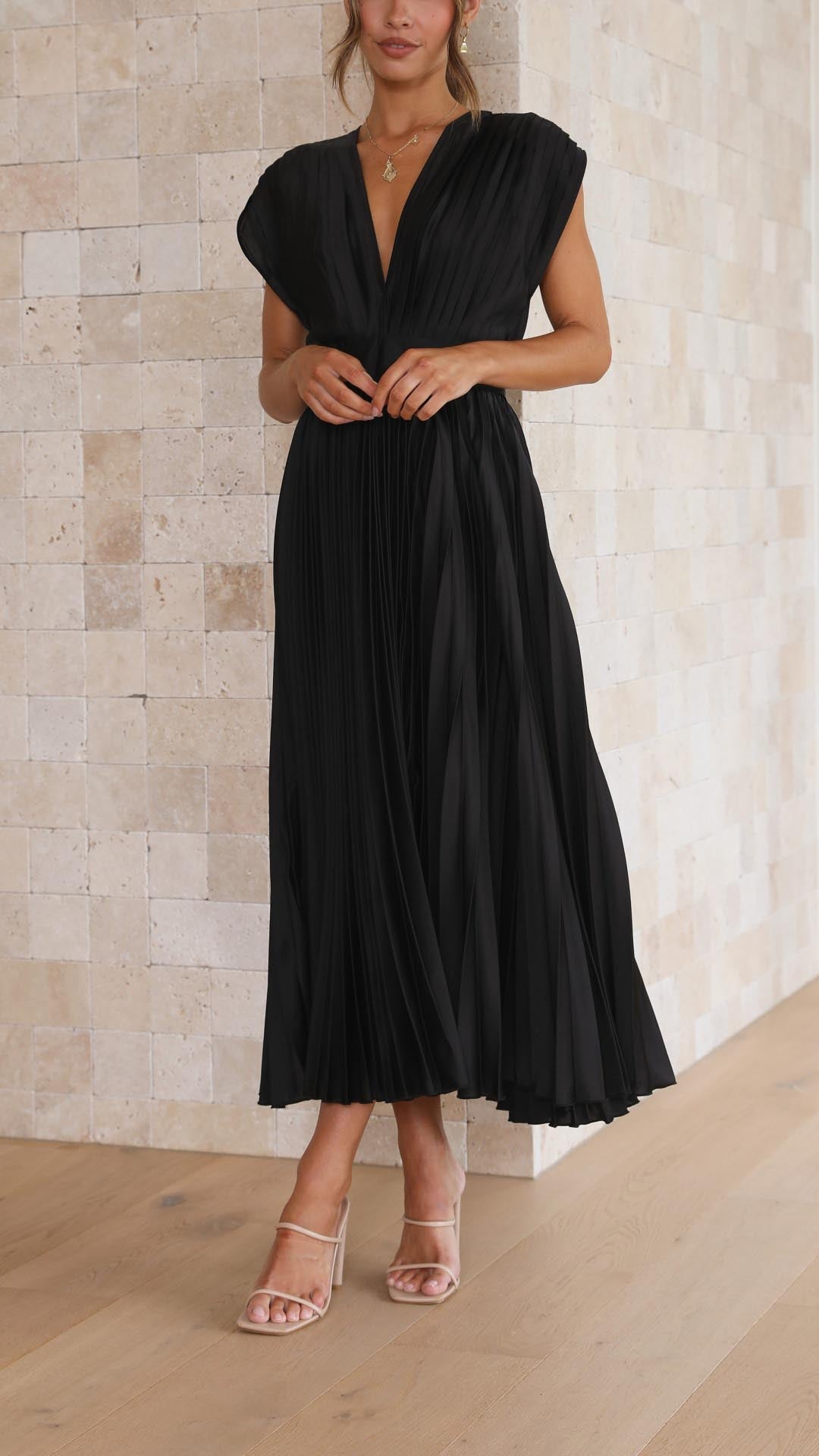 Stella | Women's Pleated Maxi Dress-Metro Lane Plaza
