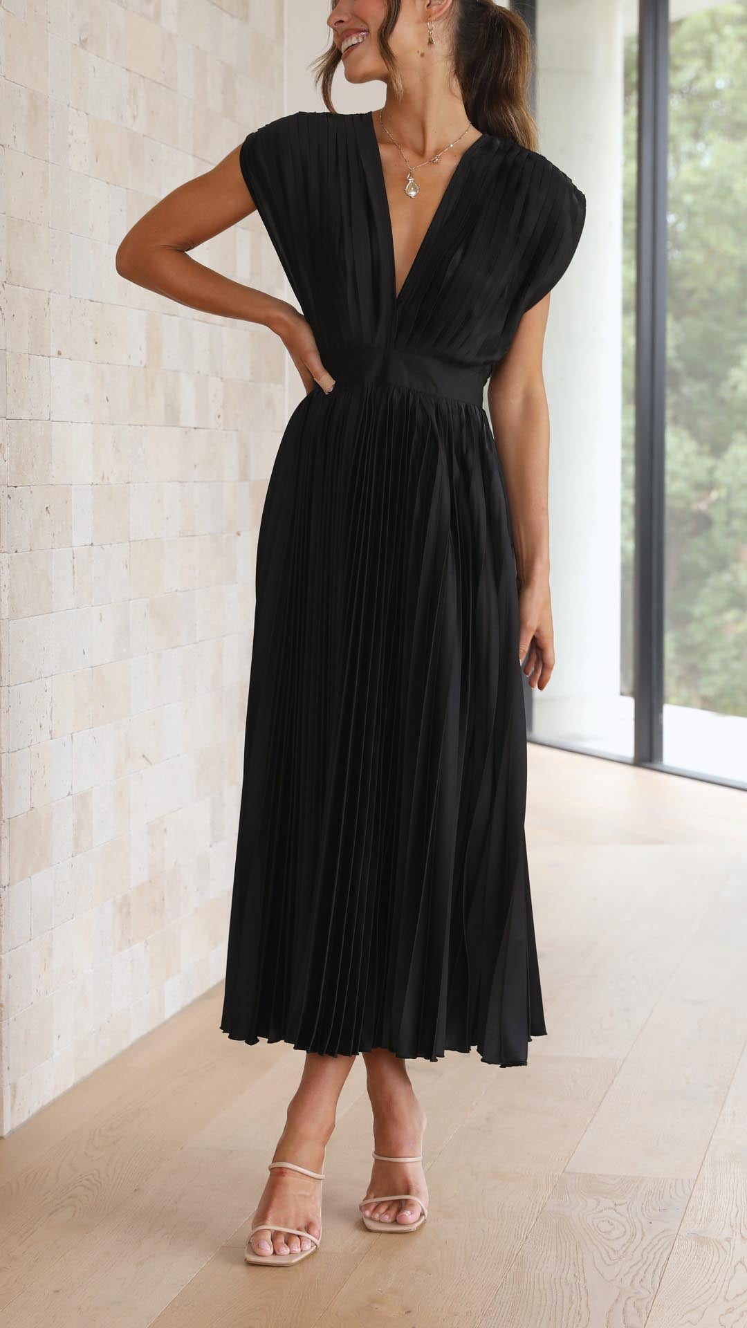 Stella | Women's Pleated Maxi Dress-Metro Lane Plaza