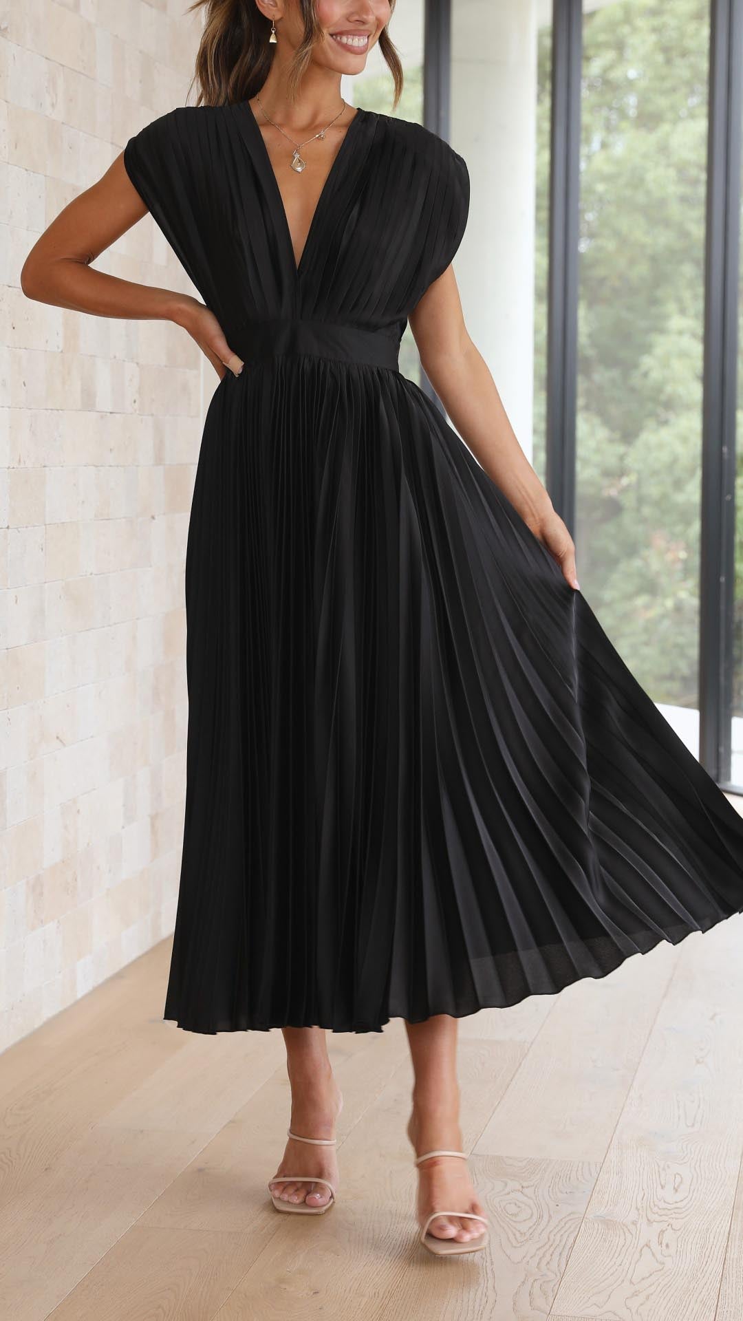Stella | Women's Pleated Maxi Dress-Metro Lane Plaza