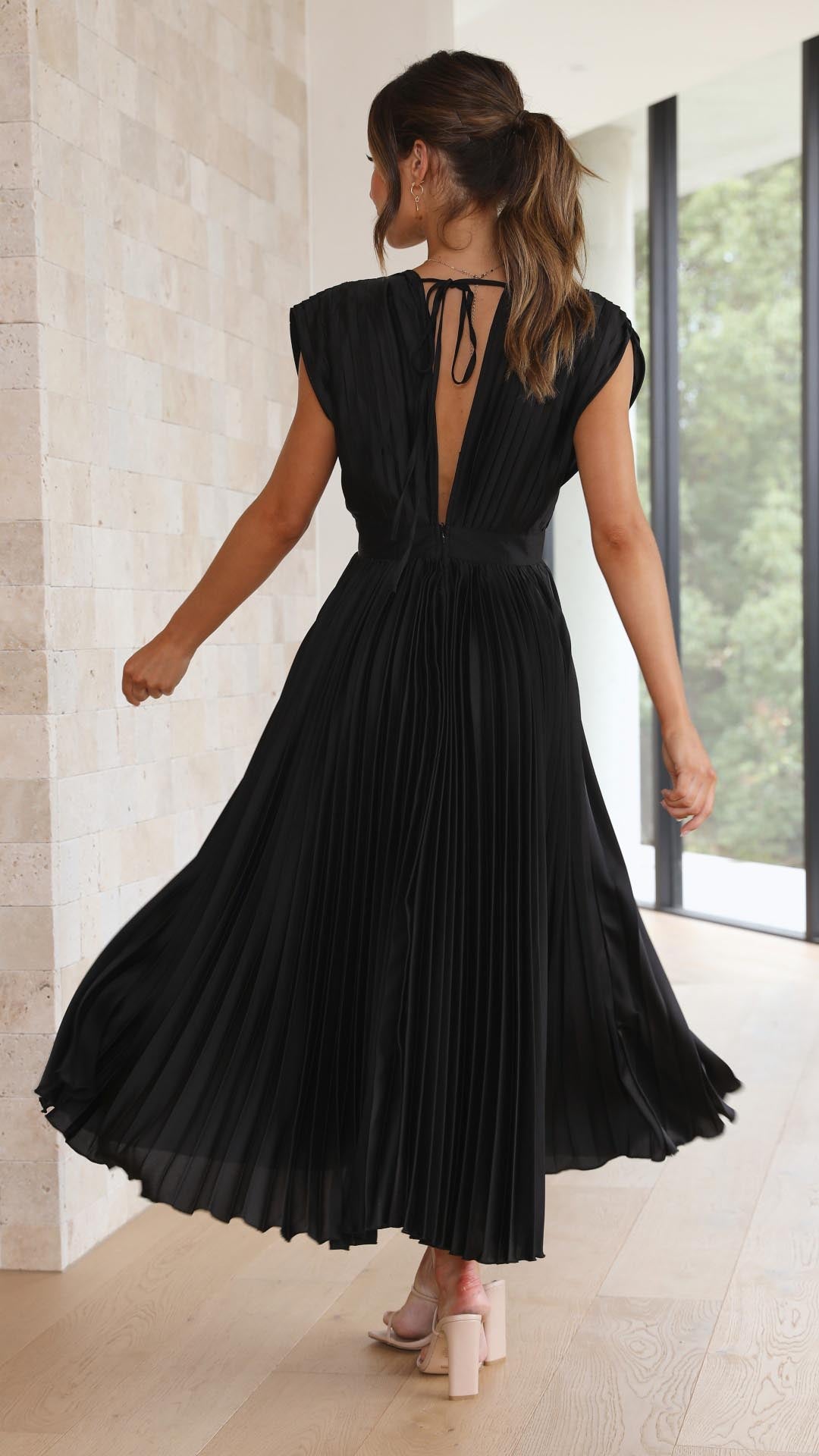 Stella | Women's Pleated Maxi Dress-Metro Lane Plaza