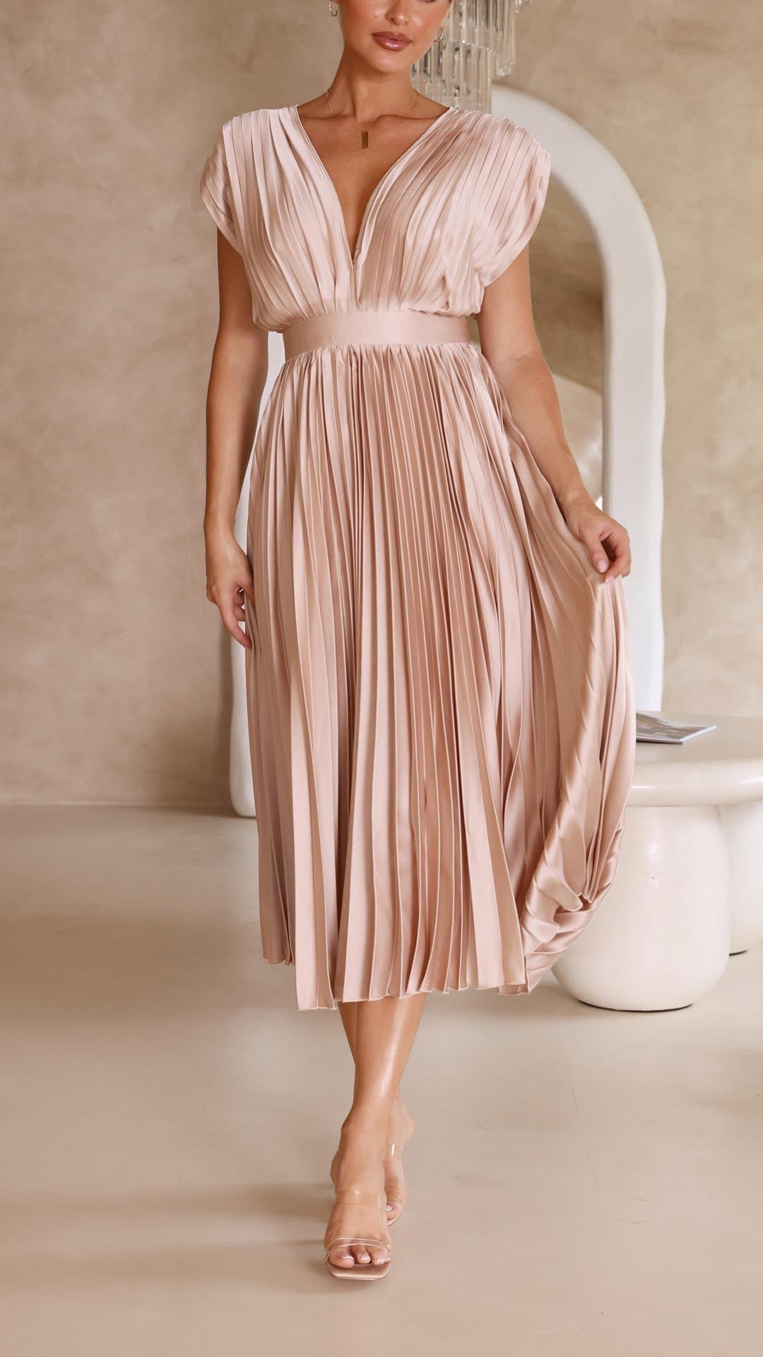 Stella | Women's Pleated Maxi Dress-Metro Lane Plaza