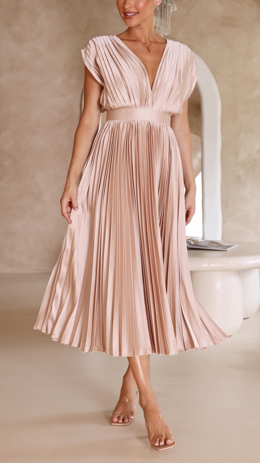 Stella | Women's Pleated Maxi Dress-Metro Lane Plaza