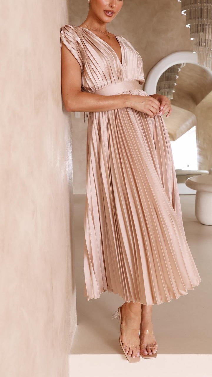Stella | Women's Pleated Maxi Dress-Metro Lane Plaza