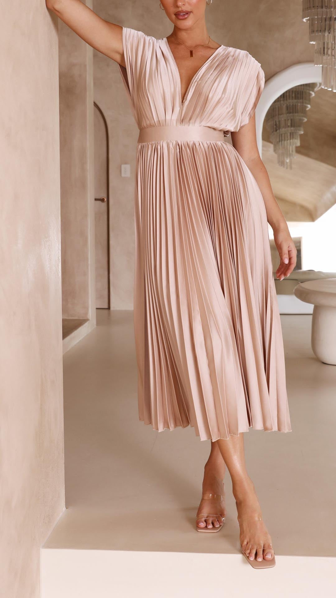 Stella | Women's Pleated Maxi Dress-Metro Lane Plaza