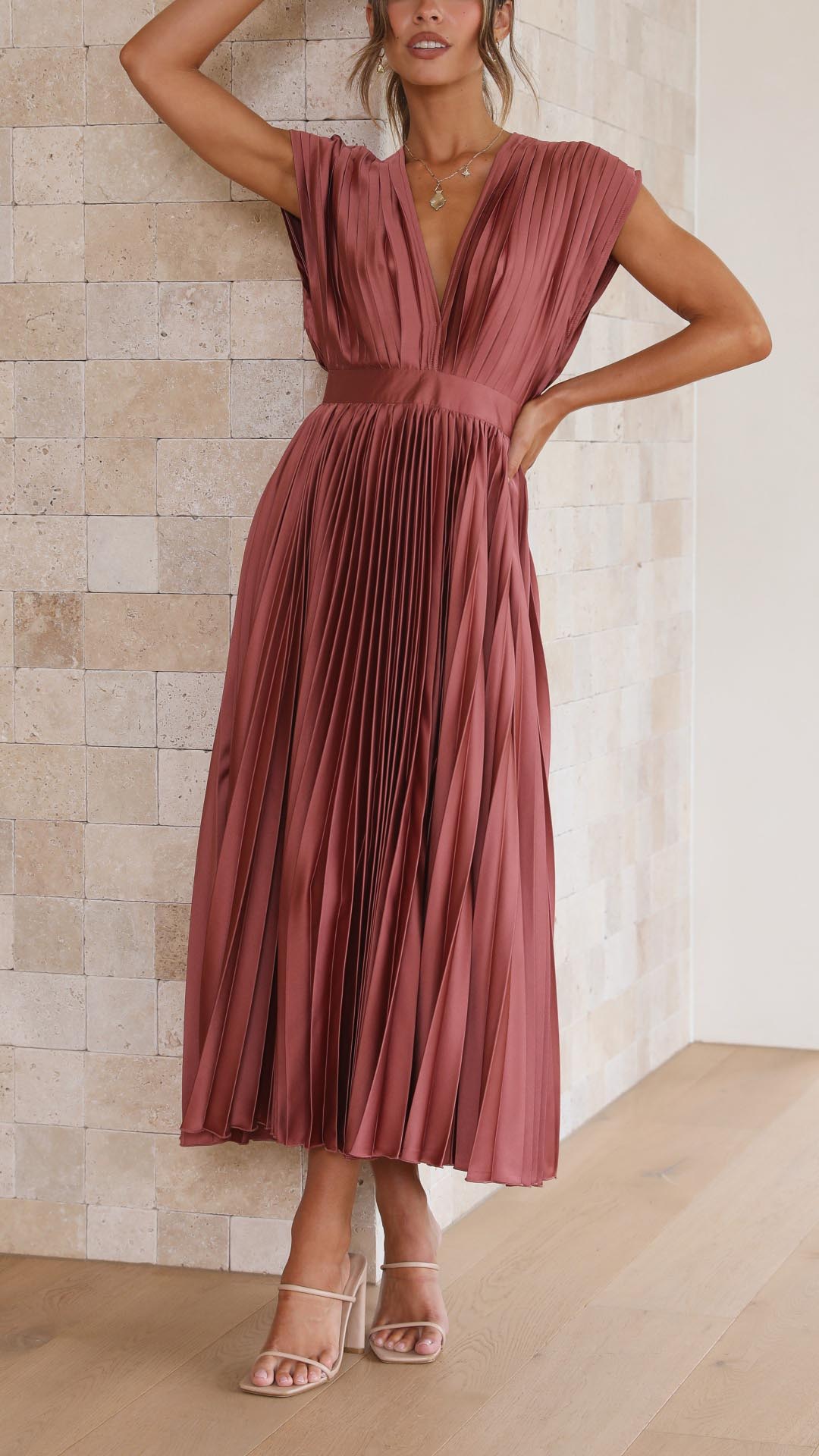Stella | Women's Pleated Maxi Dress-Metro Lane Plaza