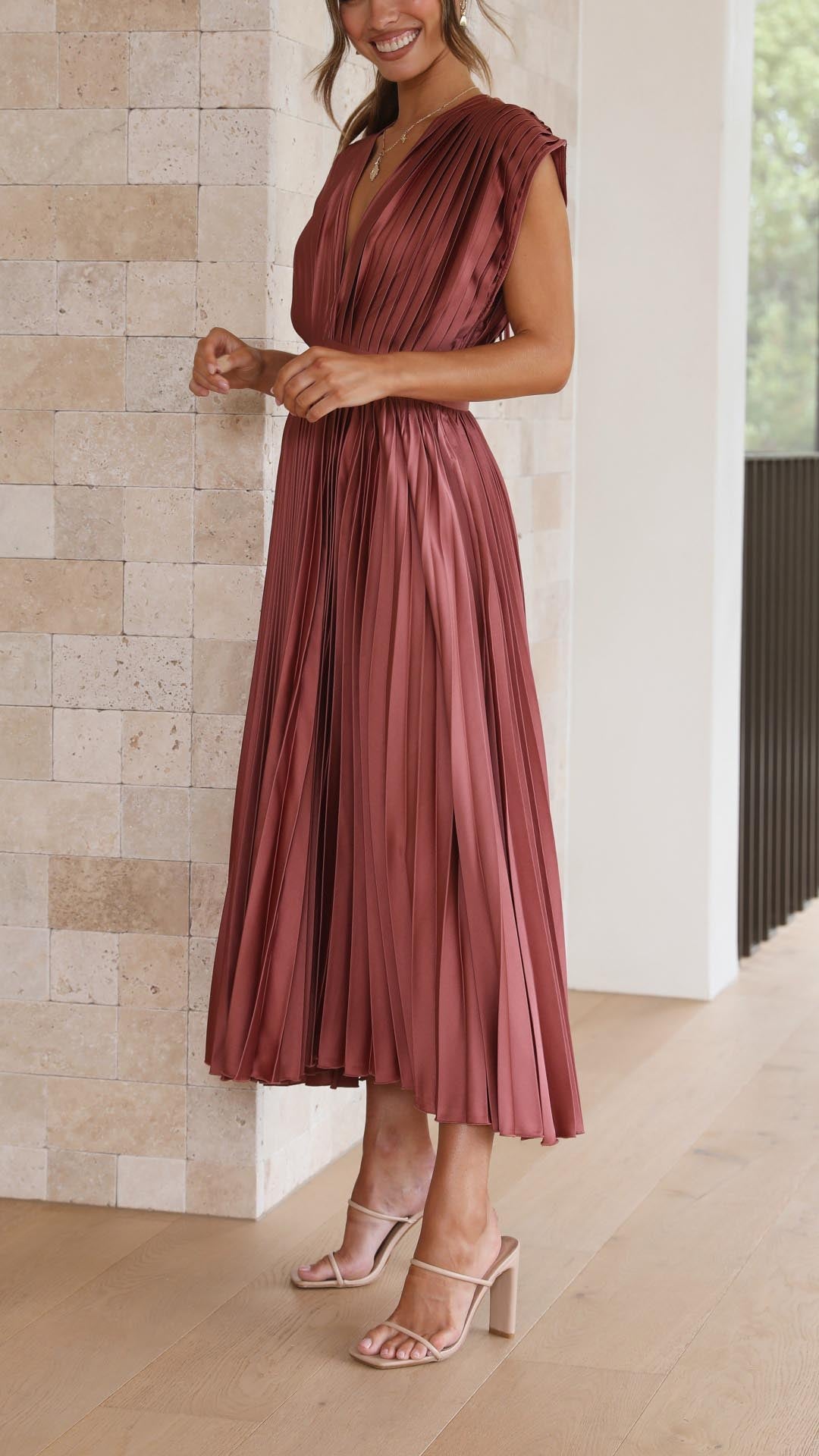 Stella | Women's Pleated Maxi Dress-Metro Lane Plaza