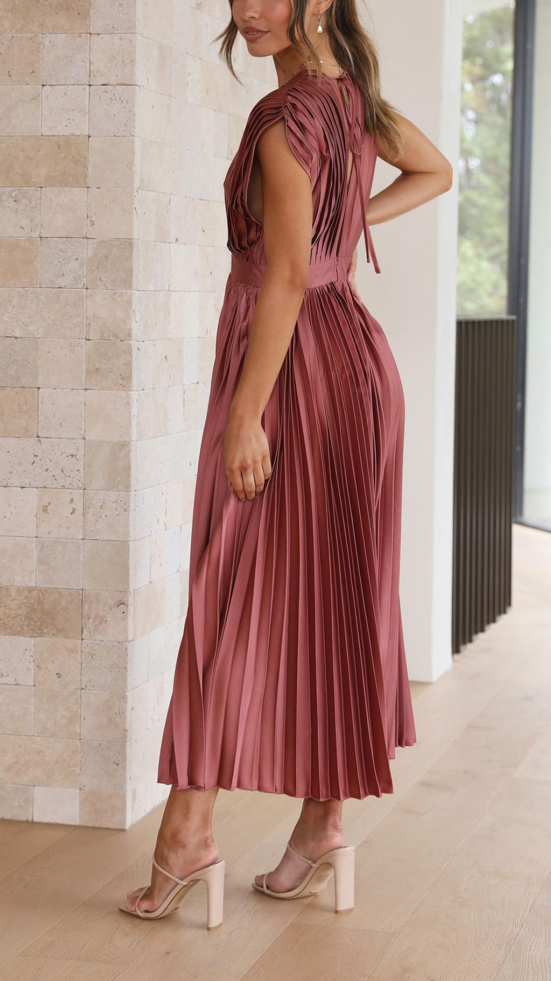Stella | Women's Pleated Maxi Dress-Metro Lane Plaza