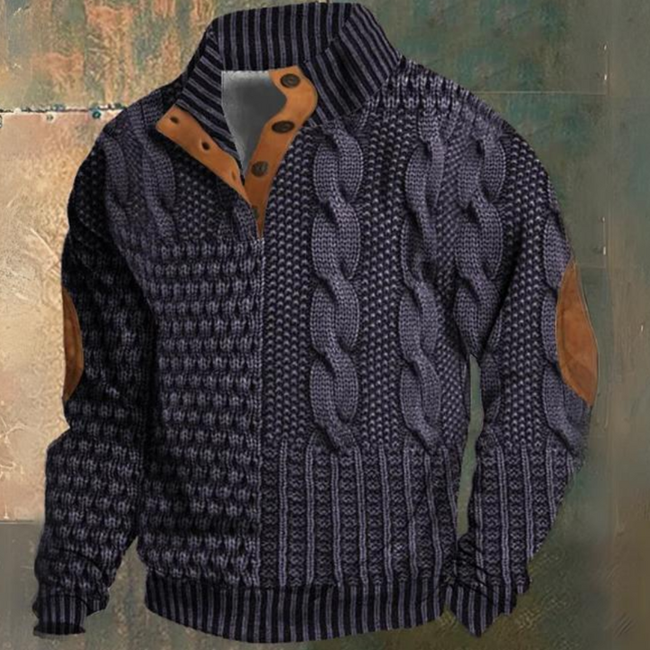 Pull à manches longues pour homme en maille torsadée, avec col zippé 1/4