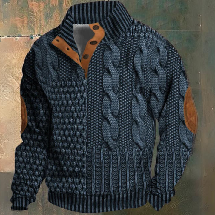 Pull à manches longues pour homme en maille torsadée, avec col zippé 1/4