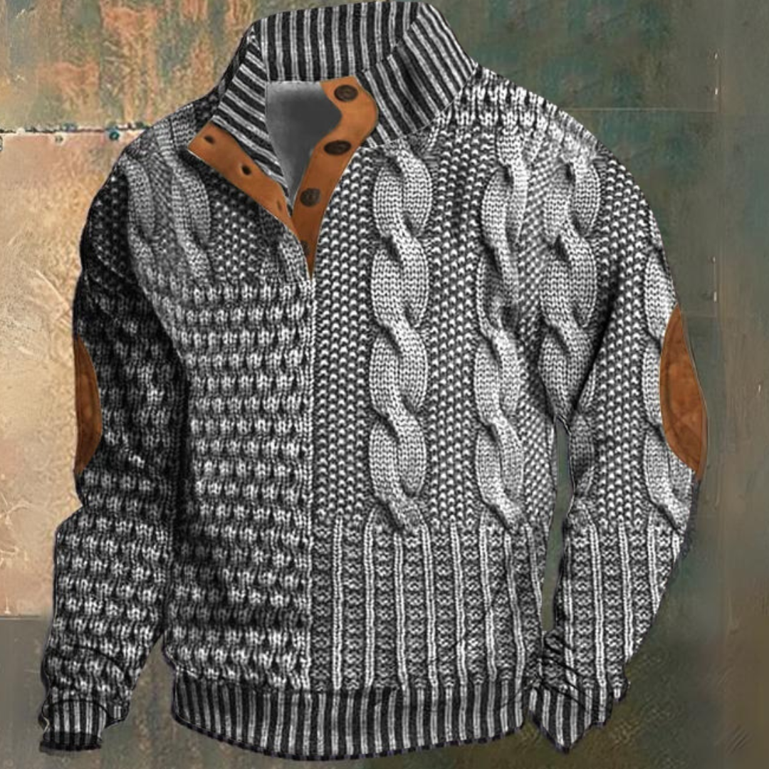 Pull à manches longues pour homme en maille torsadée, avec col zippé 1/4
