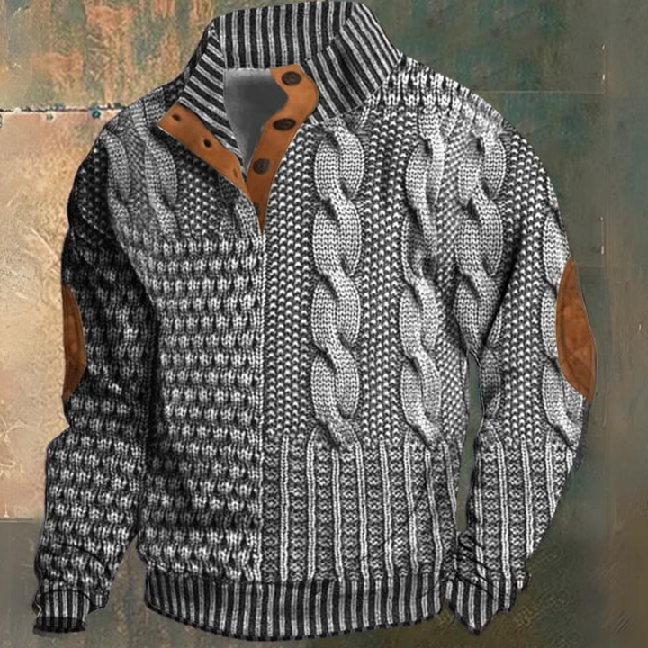 Pull à manches longues pour homme en maille torsadée, avec col zippé 1/4
